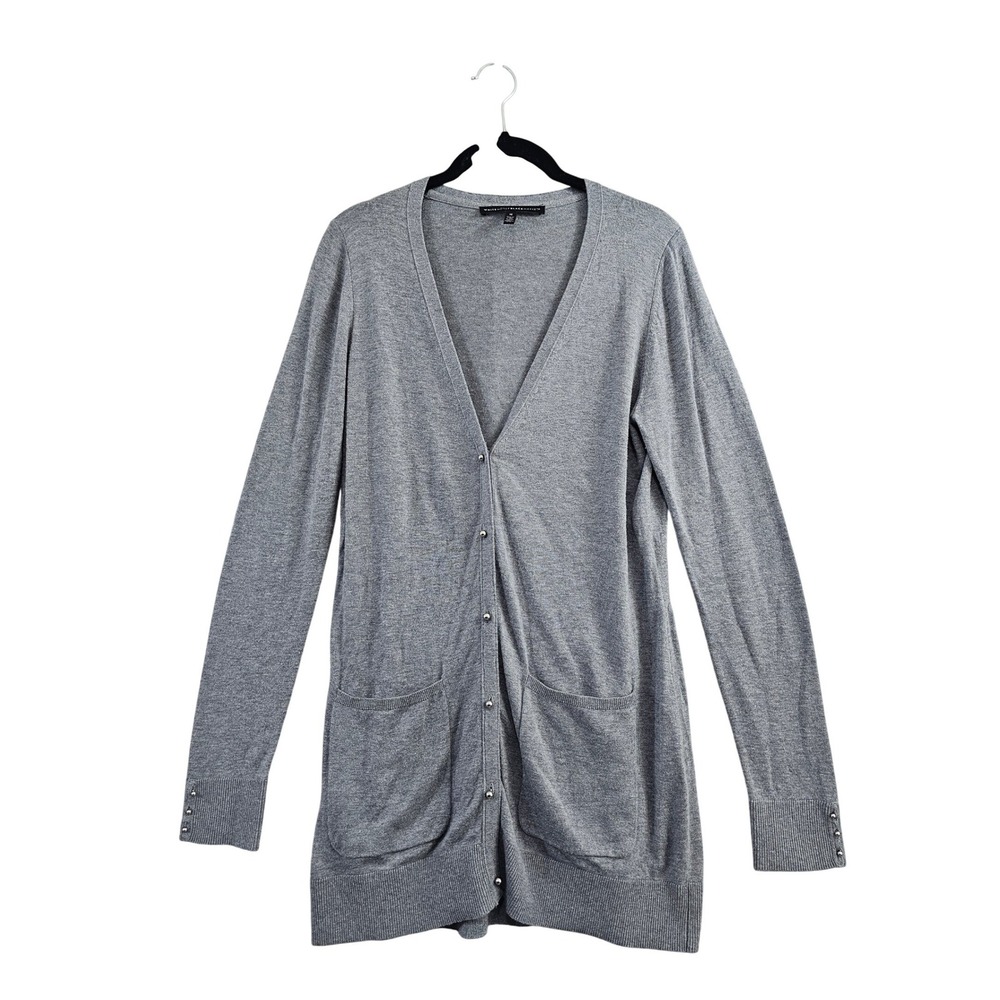 White House Black Market Cardigan Womens Medium Grey Duster Longline Wool Mix